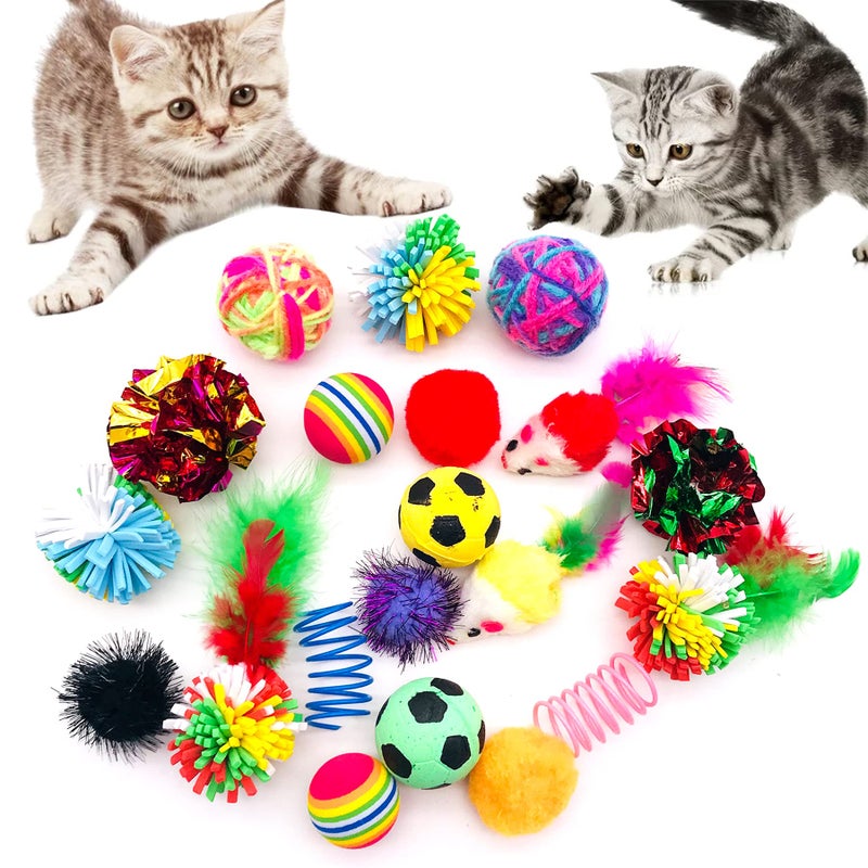 PET SHOW 20Pcs Cats Toys Interactive Kitten Ball Toys Assortments Variety Pack for Indoor Cats Mice Feather Sparkle Crinkle Ball Bells Spring - Image 1